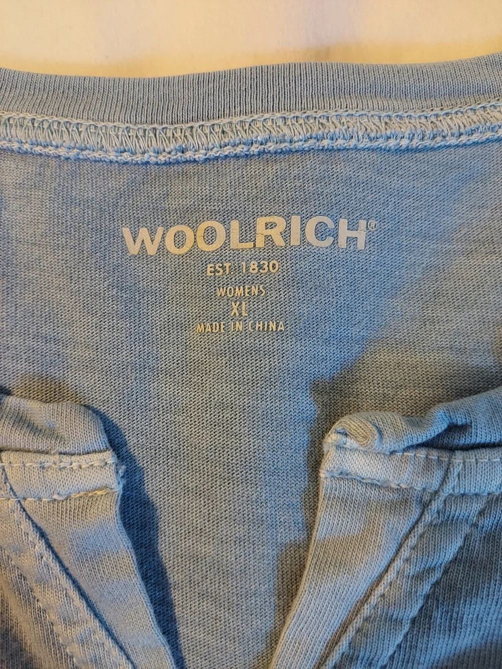 Woolrich Womens Light Blue Cotton Split Notch Neck Short Sleeve T-Shirt XL